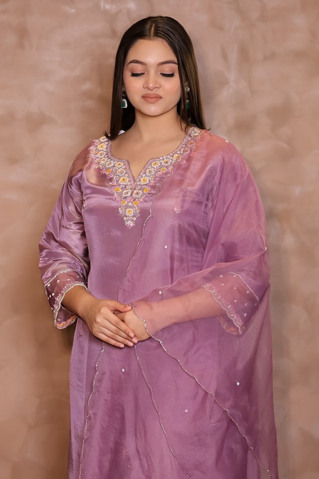 Rasiq Lavender Stitched Suit Set - Image 3