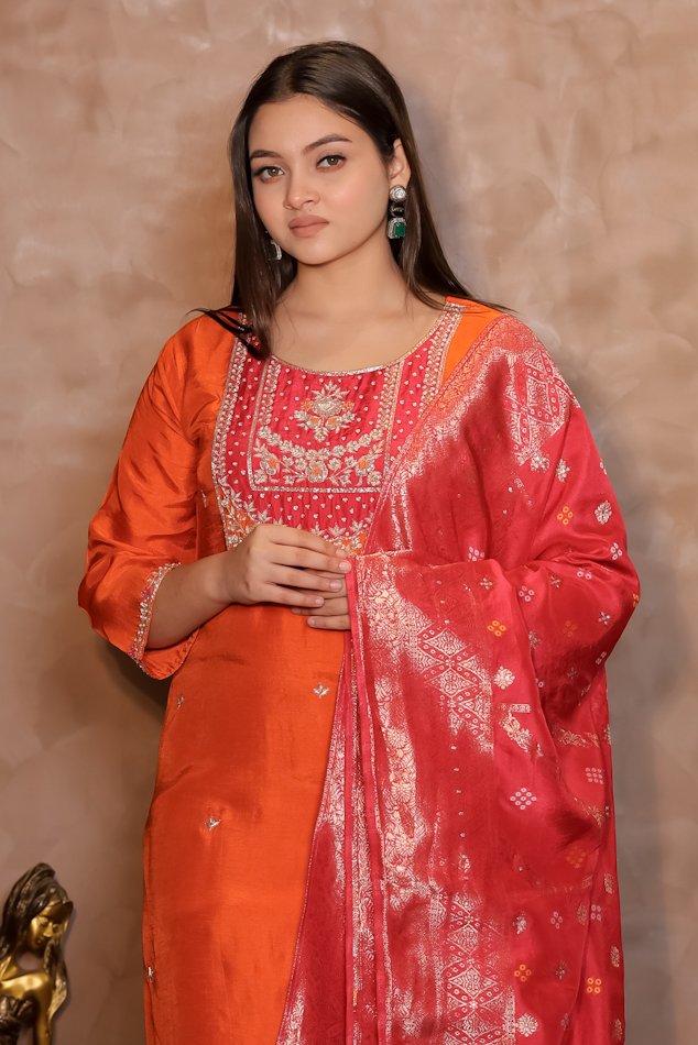 Rasiq Orange Stitched Suit Set - Image 2