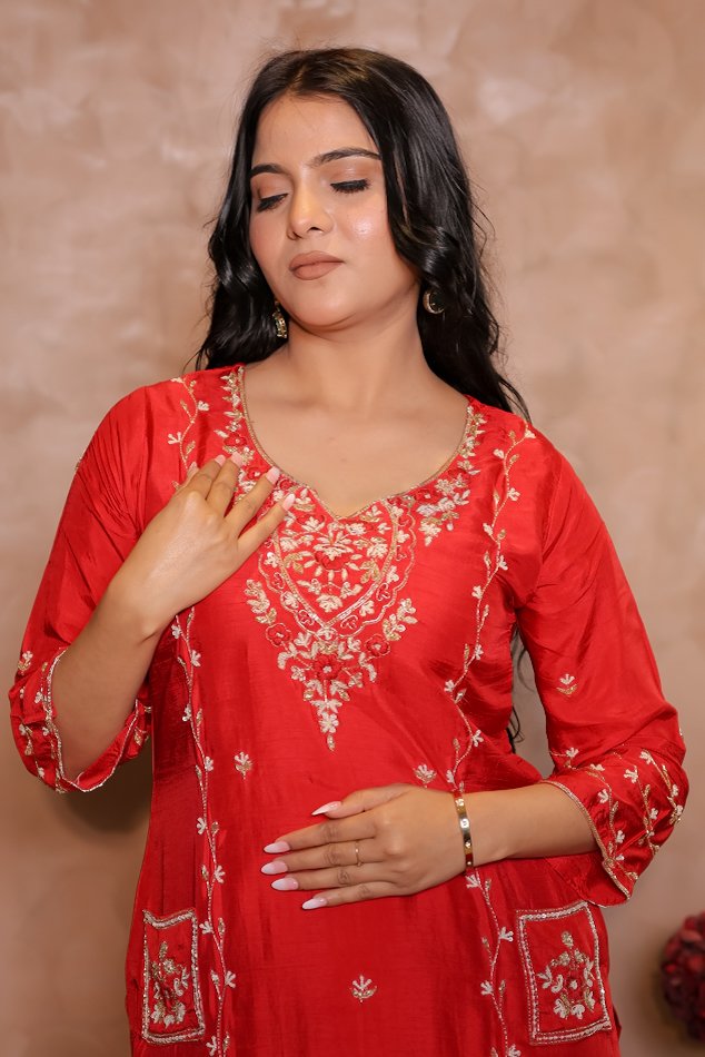 Rasiq Red Stitched Suit Set - Image 4