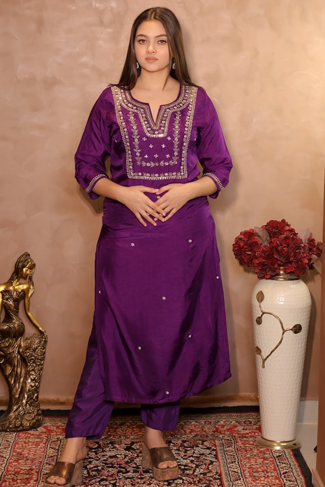 Rasiq Purple Stitched Suit Set 2 - Image 2