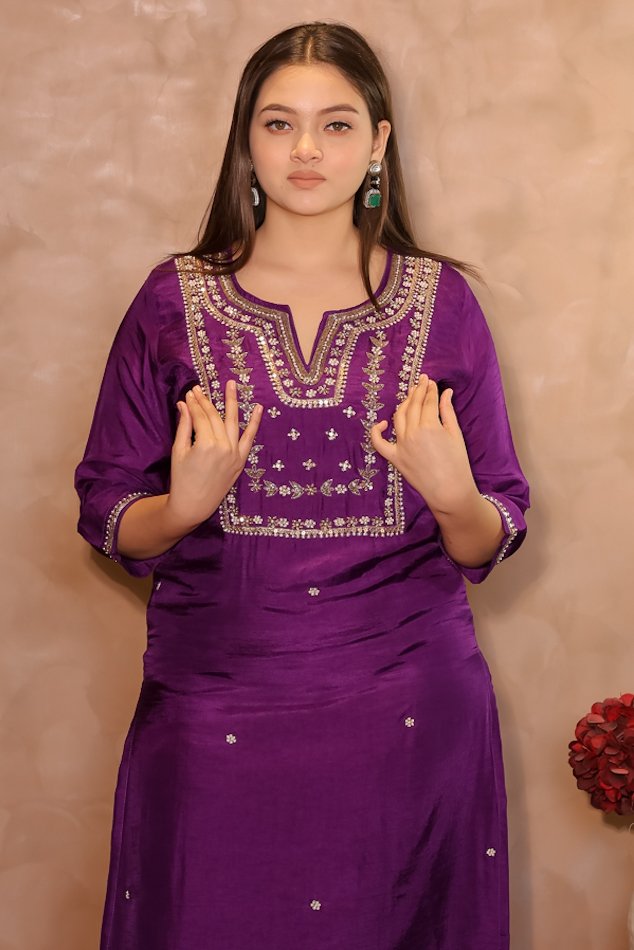 Rasiq Purple Stitched Suit Set 2 - Image 3