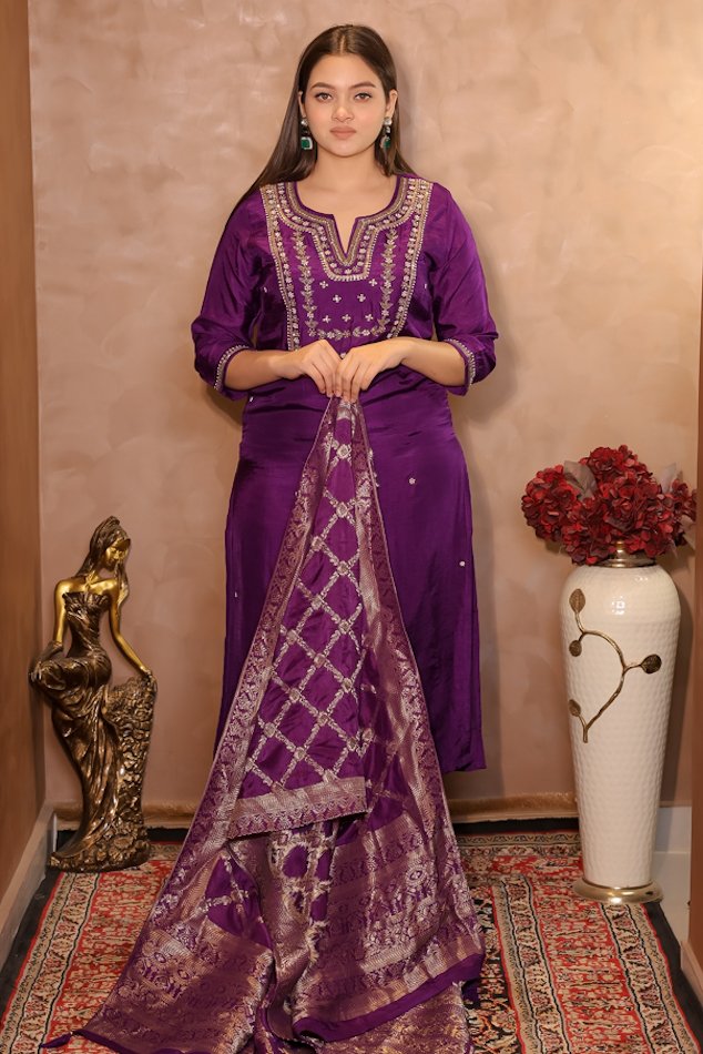 Rasiq Purple Stitched Suit Set 2 - Image 4