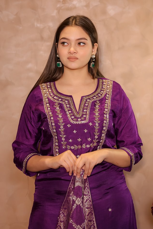 Rasiq Purple Stitched Suit Set 2 - Image 5