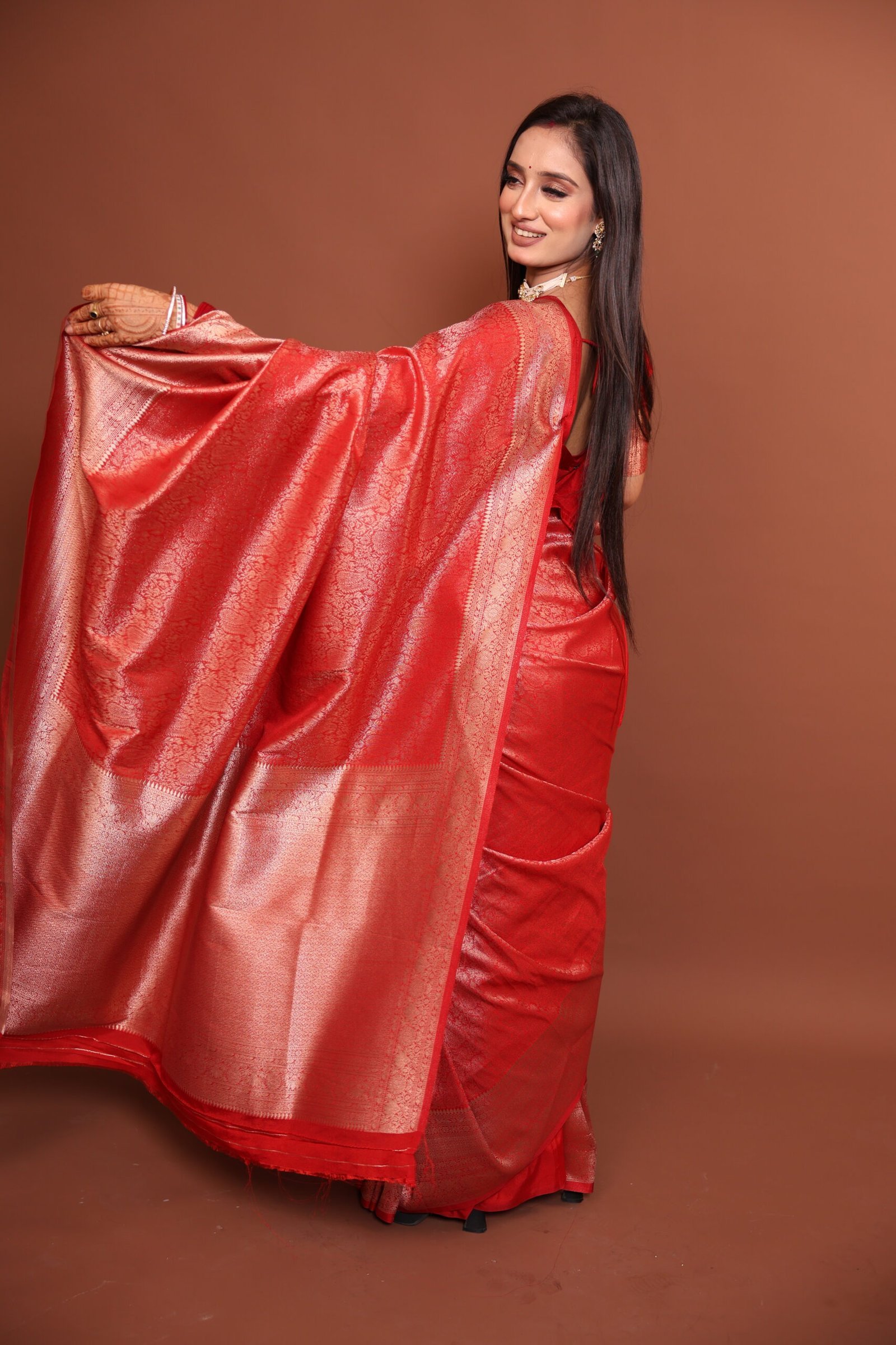 Soft Silk Saree - Red - Image 3