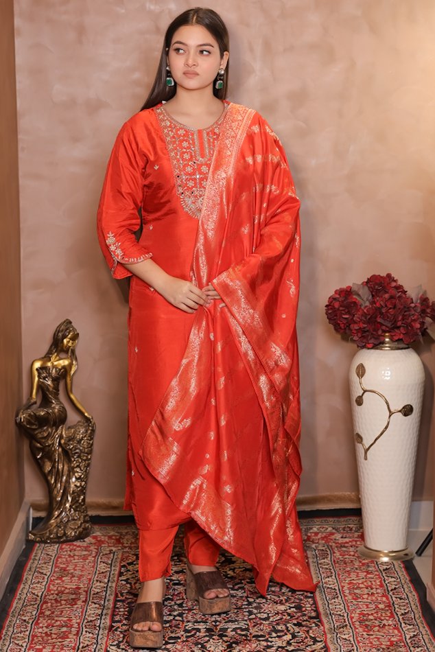 Rasiq Rust Stitched Suit Set - Image 5