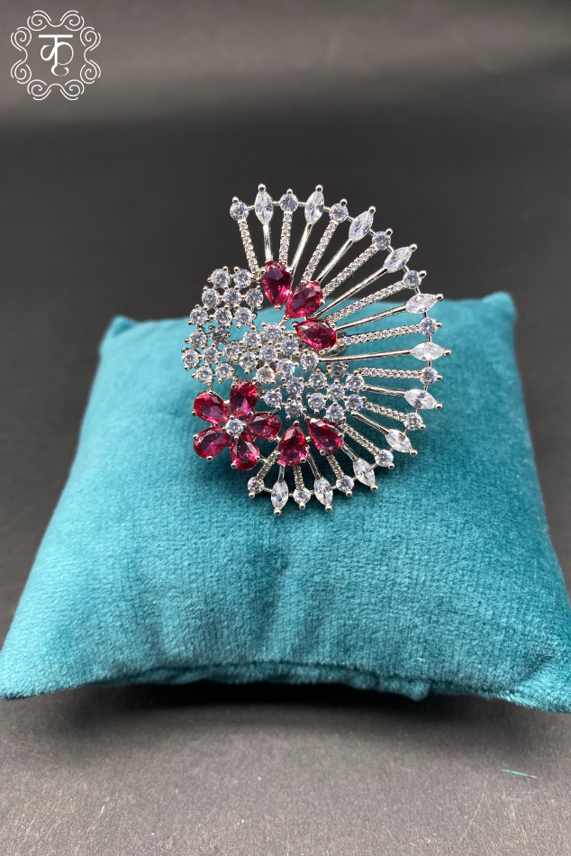 Silver AD with Red Stone Ring - Image 2