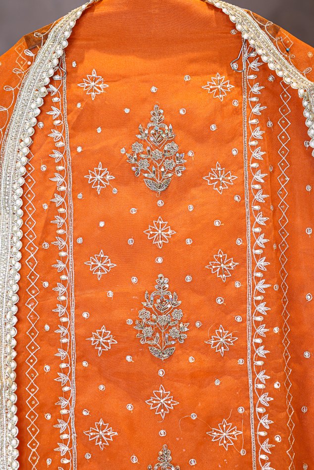 Rasiq Orange Sheer Organza Unstitched Suit Set - Image 2