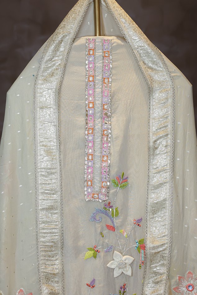 Rasiq Green Shimmer Tissue Unstitched Suit Set - Image 4