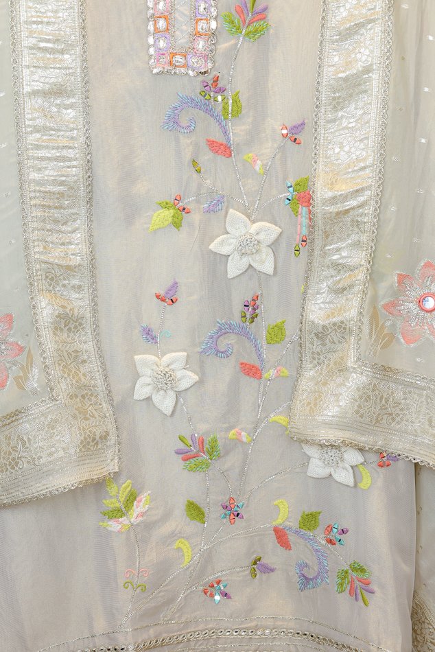 Rasiq Green Shimmer Tissue Unstitched Suit Set - Image 3