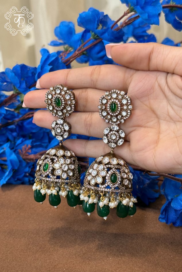 EarRings - Green with White Stones - Image 4
