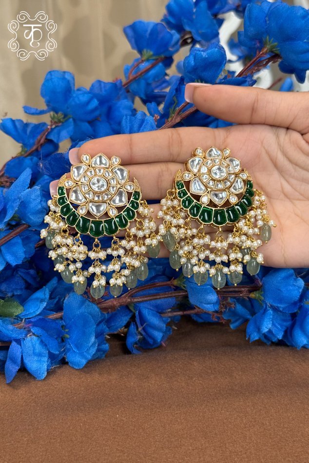 EarRings - Green & White Stones - Image 2