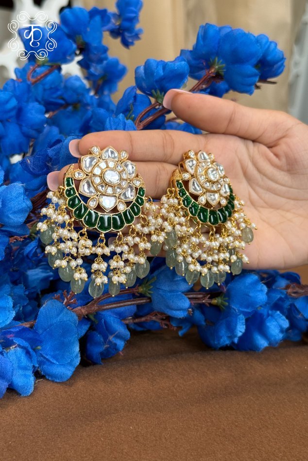 EarRings - Green & White Stones - Image 3