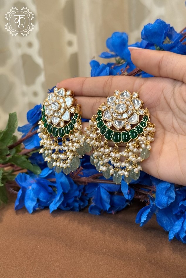 EarRings - Green & White Stones - Image 4