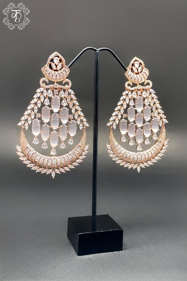 Rose Gold White AD Earrings - Image 2