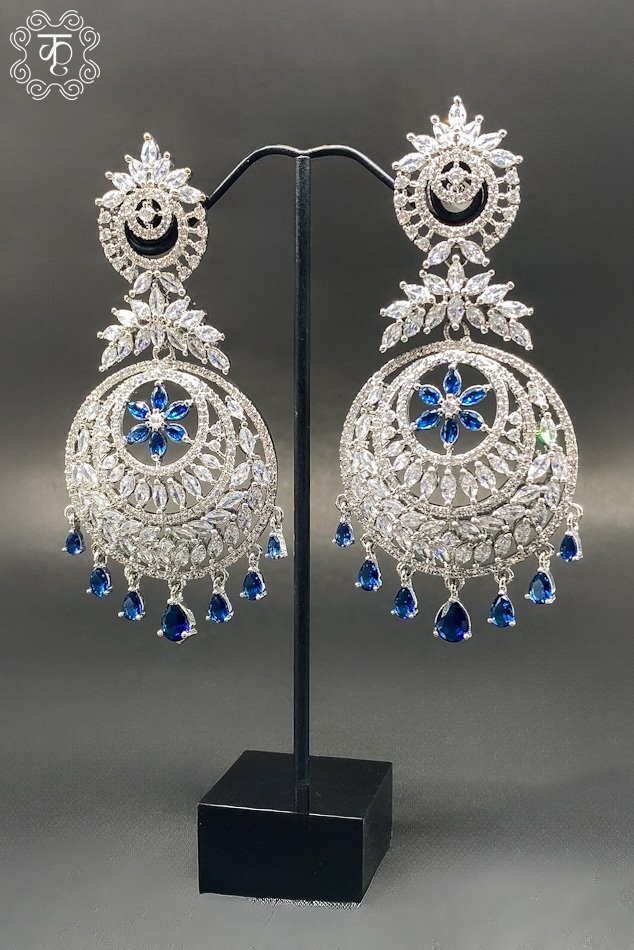 Silver Blue AD Earrings - Image 3