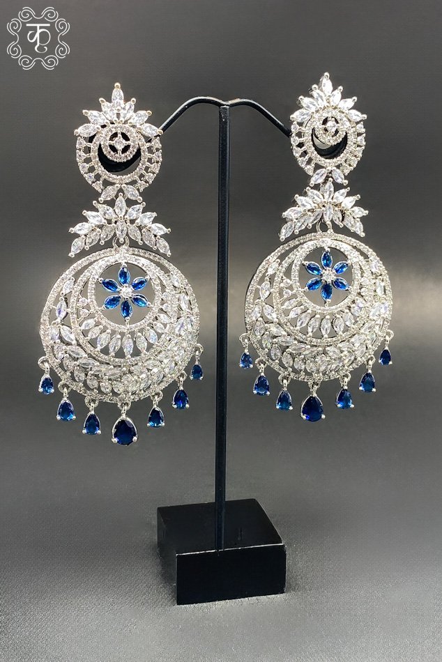 Silver Blue AD Earrings - Image 2