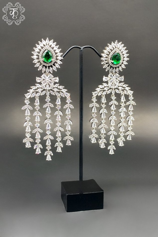 Silver AD green Diamond Earrings - Image 2