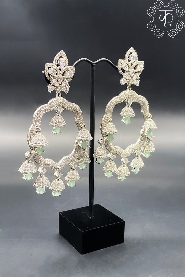 Silver with White & Mint AD Earrings - Image 3
