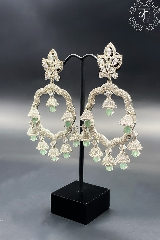 Silver with White & Mint AD Earrings - Image 2