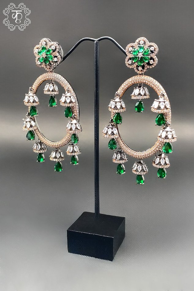 Rose gold with white and green AD-Earrings - Image 5