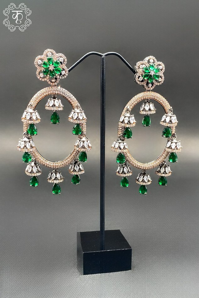 Rose gold with white and green AD-Earrings - Image 4