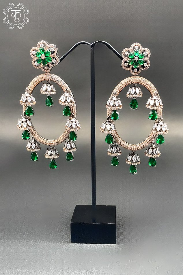 Rose gold with white and green AD-Earrings - Image 3
