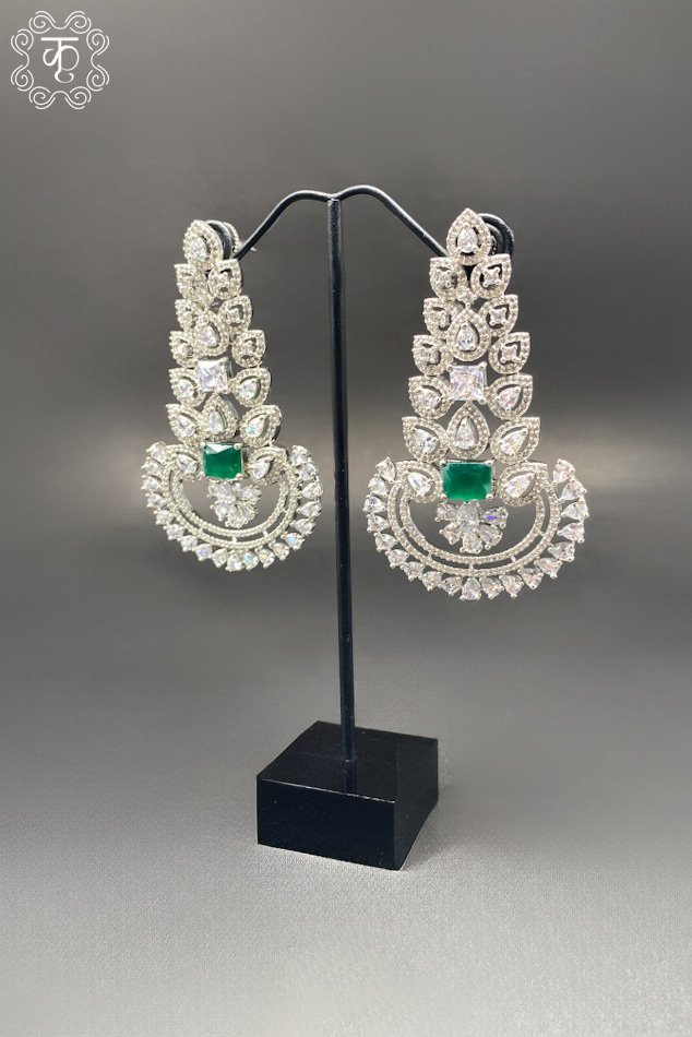 Silver Green AD Earrings - Image 3