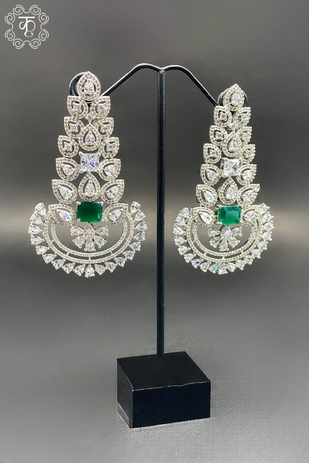 Silver Green AD Earrings - Image 2