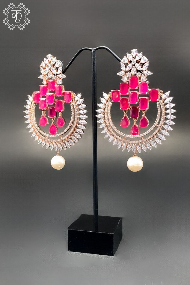 rose gold with pink and white AD - Earrings - Image 2