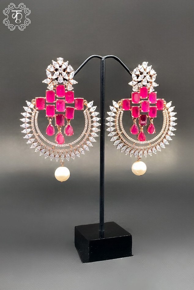 rose gold with pink and white AD - Earrings - Image 3