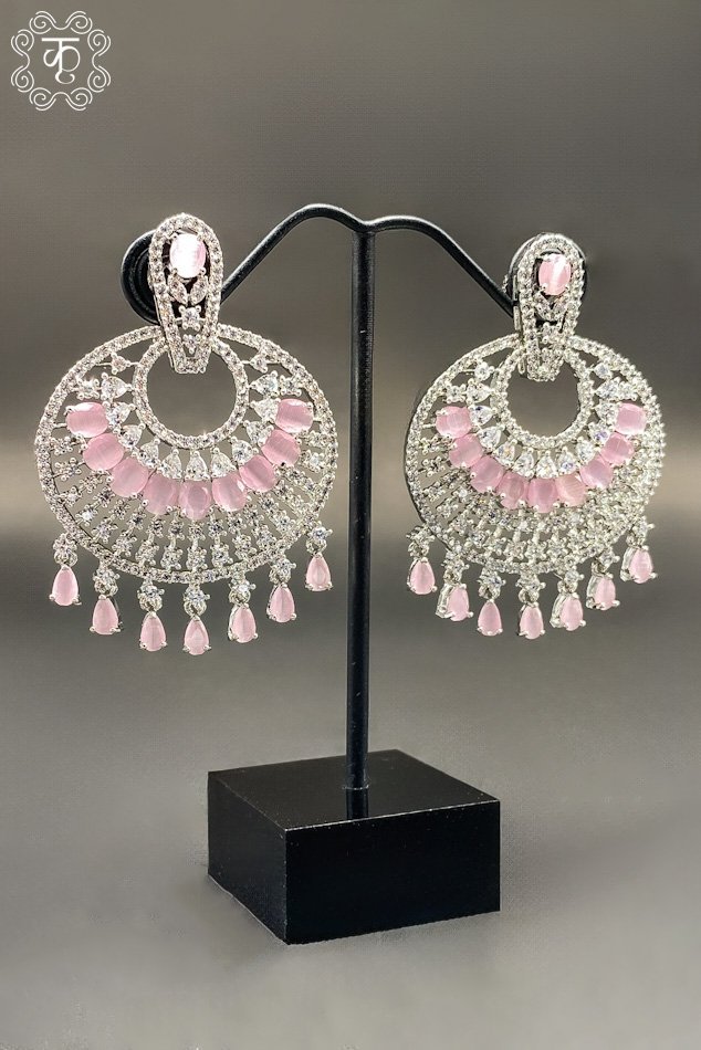 Silver AD with light pink AD stone - Earrings - Image 3