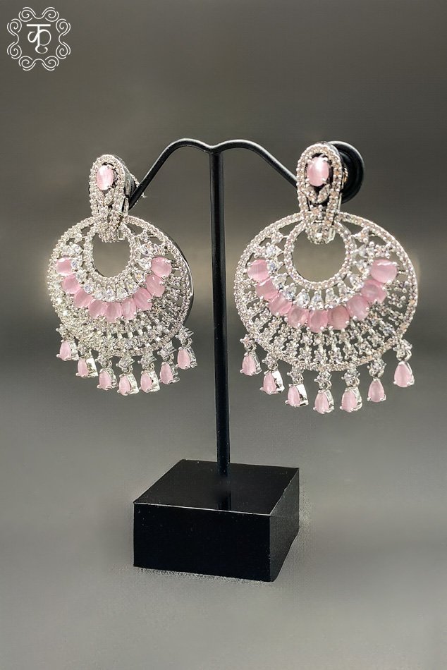 Silver AD with light pink AD stone - Earrings - Image 2