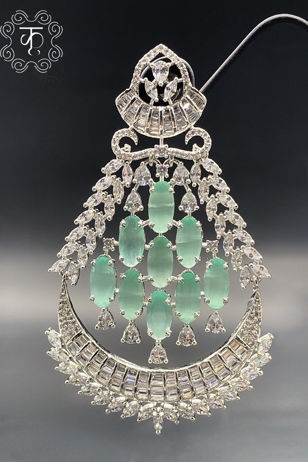 Silver with mint and white AD - Earrings - Image 2