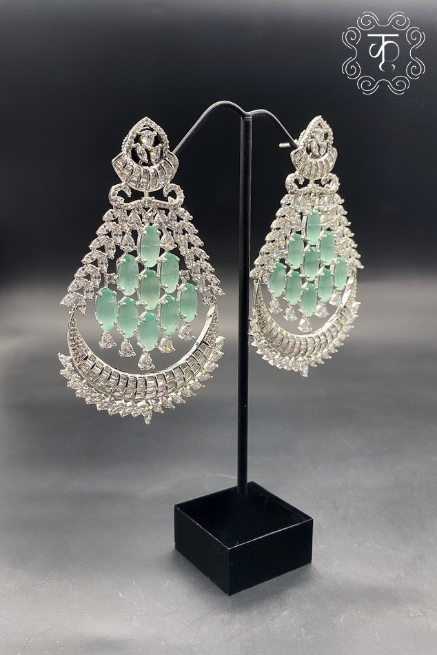 Silver with mint and white AD - Earrings - Image 4