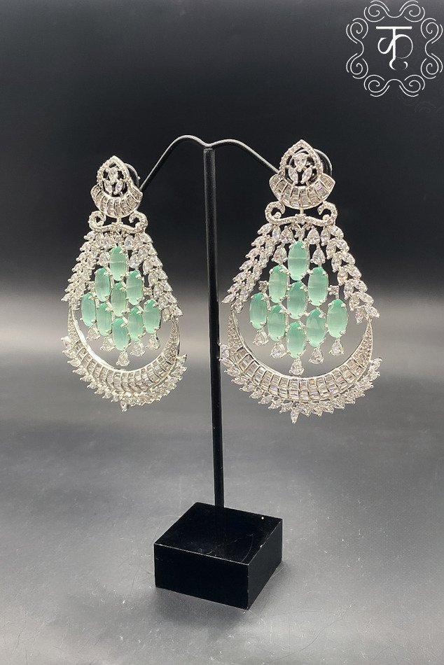 Silver with mint and white AD - Earrings - Image 3