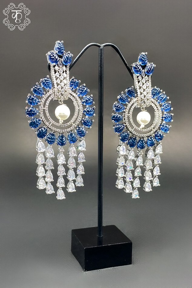 Silver with Blue AD Earrings - Image 3
