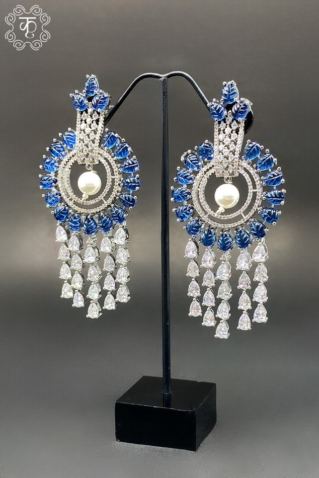 Silver with Blue AD Earrings - Image 2