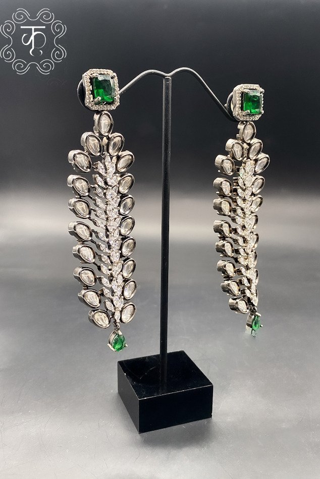 Oxidised with green and silver AD Kundan - Image 2