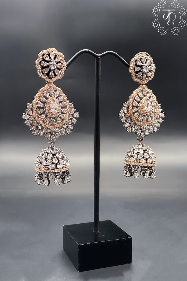 Rose Gold & Silver AD Earrings - Image 3