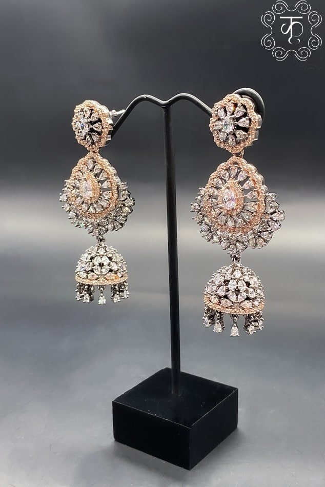 Rose Gold & Silver AD Earrings - Image 2