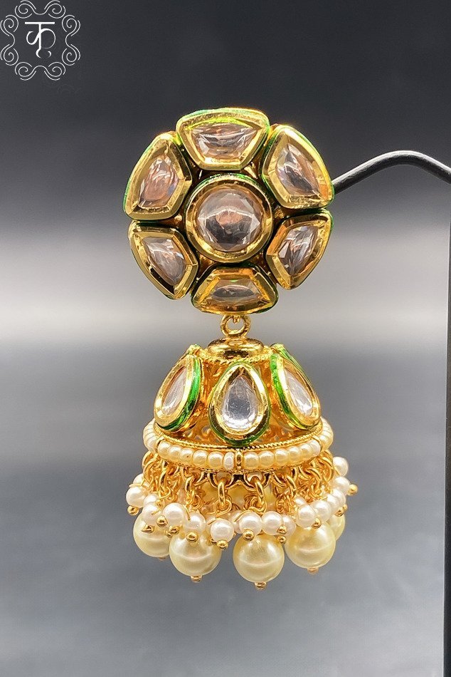Golden Earrings with white pearls - Image 3