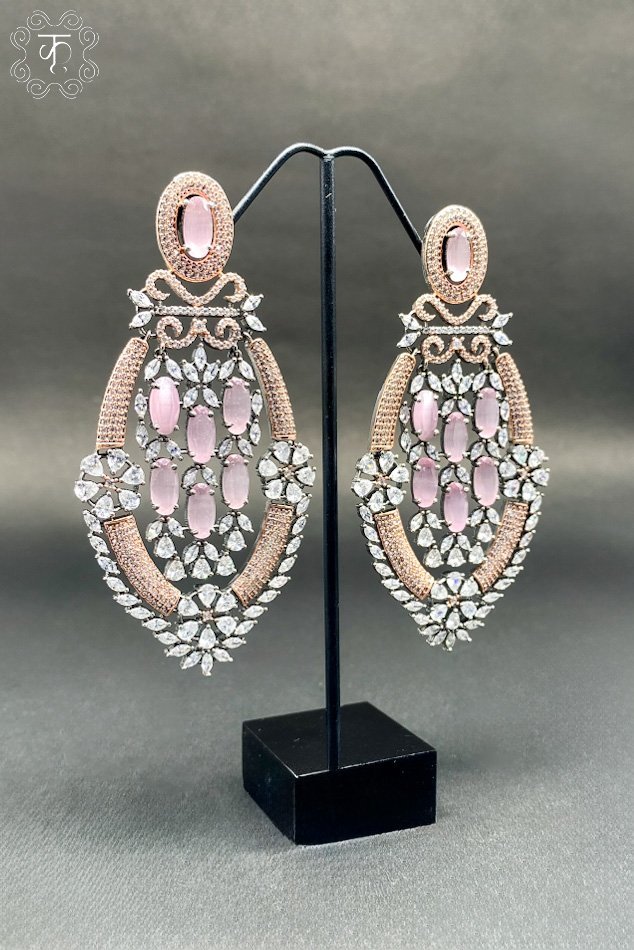 Rose Gold Pink White AD Earrings - Image 3