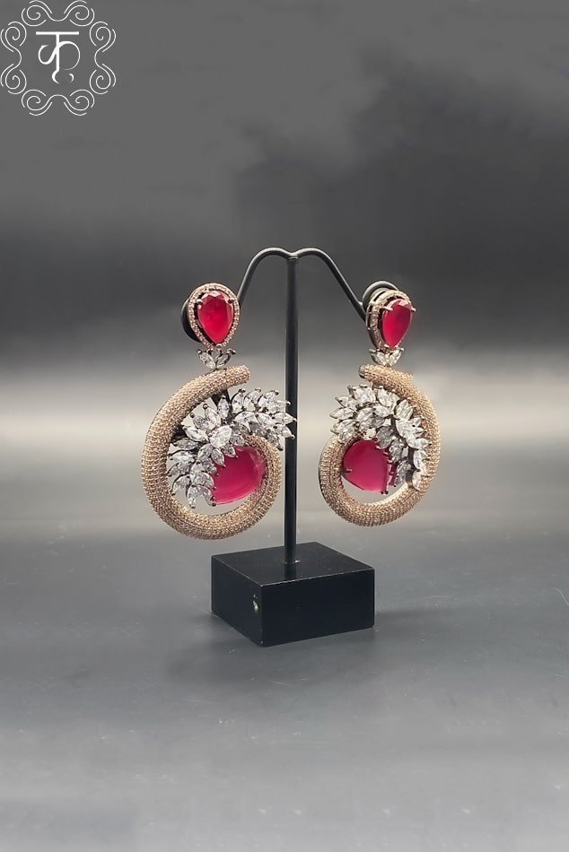 Rose Gold with Pink White AD Stone Earrings - Image 3
