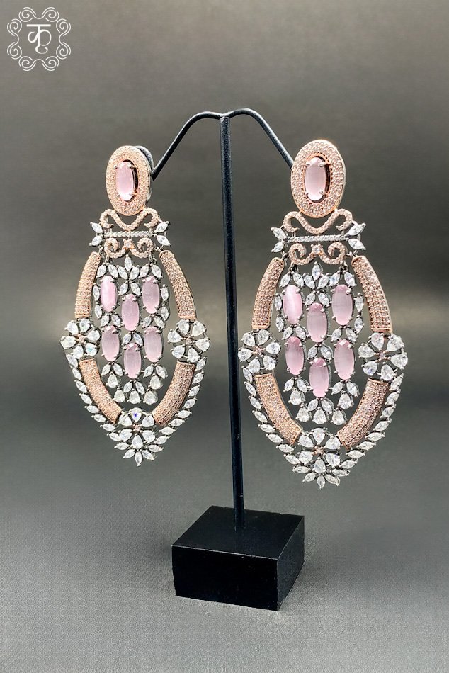 Rose Gold Pink White AD Earrings - Image 2