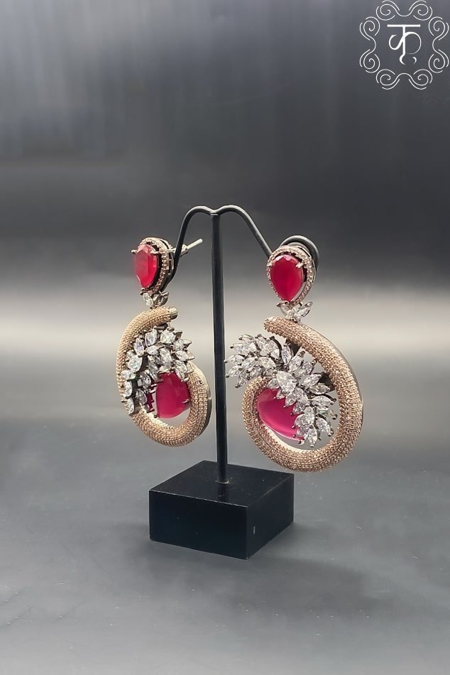 Rose Gold with Pink White AD Stone Earrings - Image 2