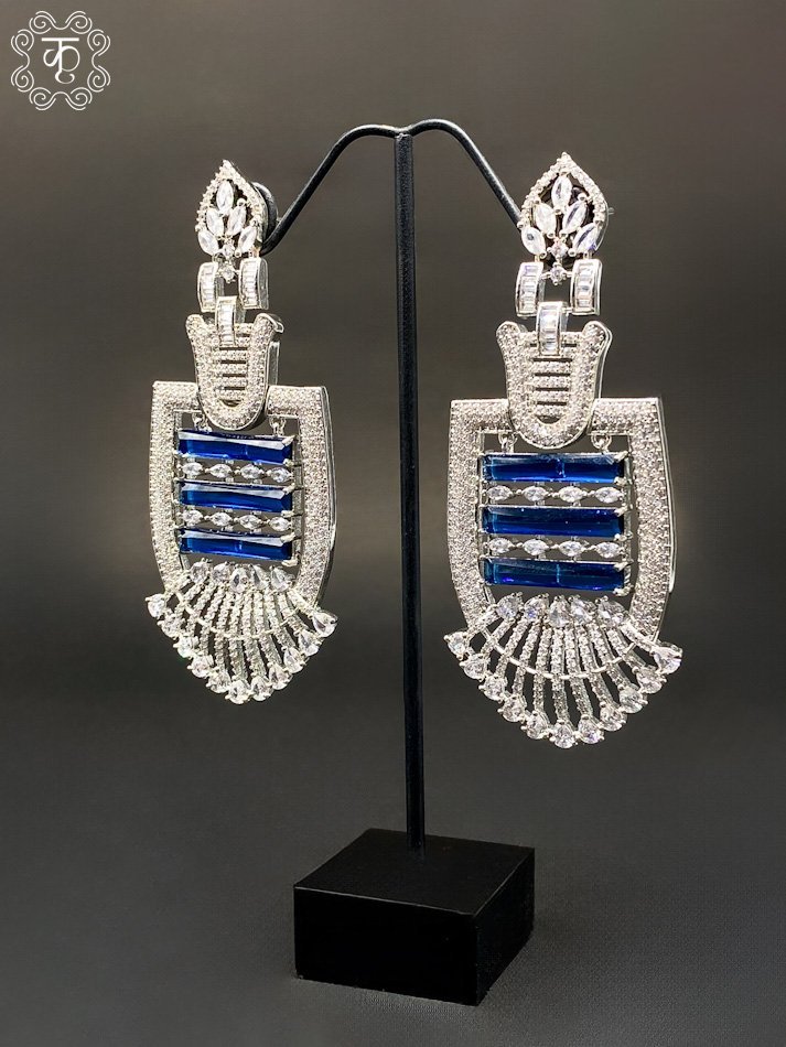 Silver Blue AD Stone Earrings - Image 3