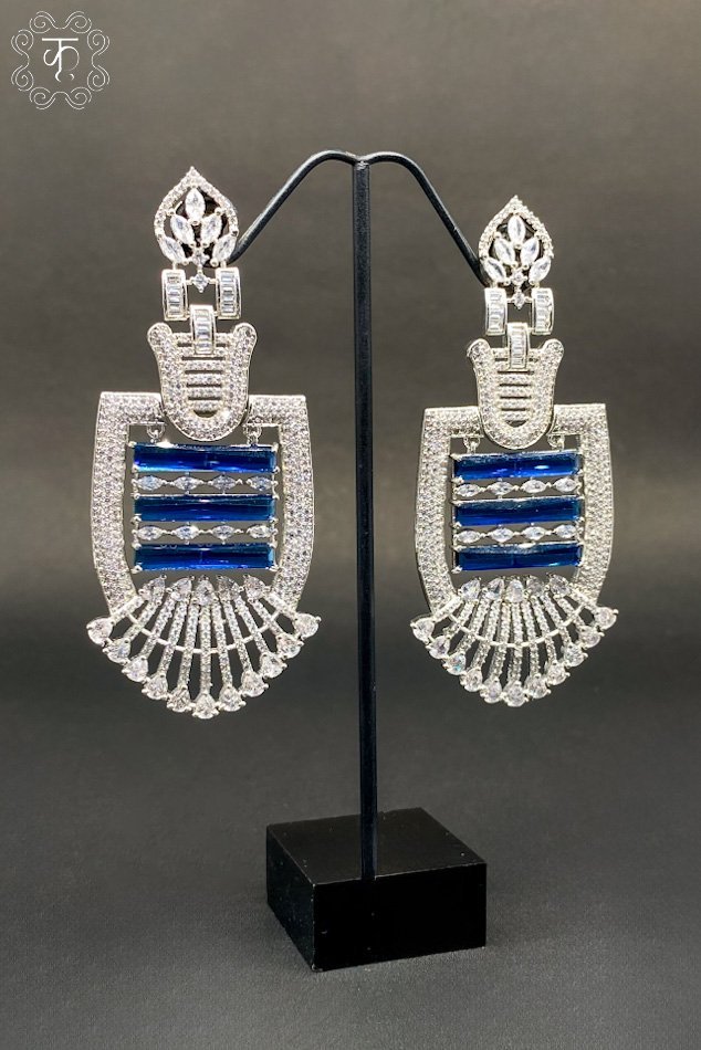Silver Blue AD Stone Earrings - Image 2