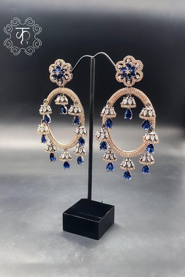 Rose Gold White & Blue AD Earrings - Image 3