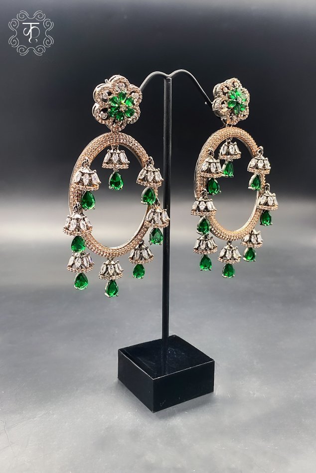 Rose gold with white and green AD-Earrings - Image 2
