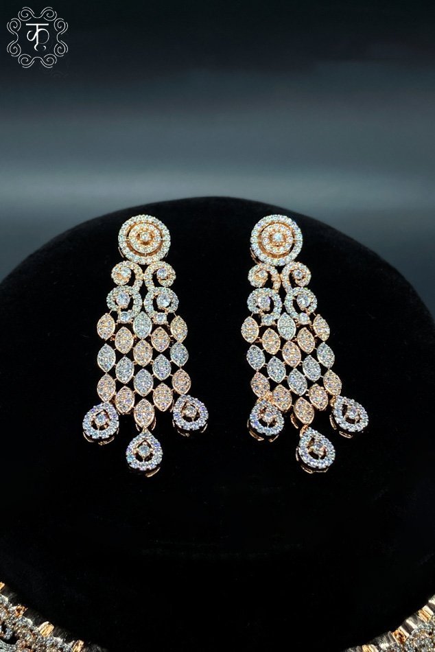 Rose Gold with White AD neckpiece & Earrings - Image 2